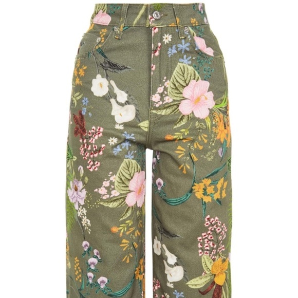 Topshop Tropical Floral High Rise Wide Leg Crop Jeans - Picture 4 of 5